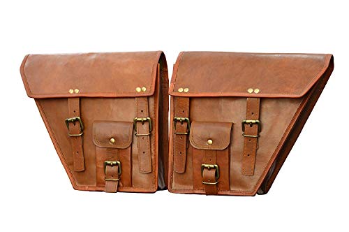 Classic Handicraft PSB 2 X Motorcycle Side Pouch Brown Leather Side Pouch Saddlebags Saddle Panniers (2 Bags) Motorcycle Bicycle Bike Valentine Gifts