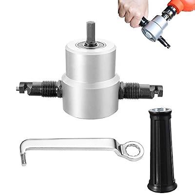 BEoffer Double Head Sheet Nibbler Metal Cutter Hole Saw Drill Attachment 3pcs Workshop Tool Power Tools Accessaries Clean Cutting Iron, Carbon Steel, Aluminum, Plywood Plate
