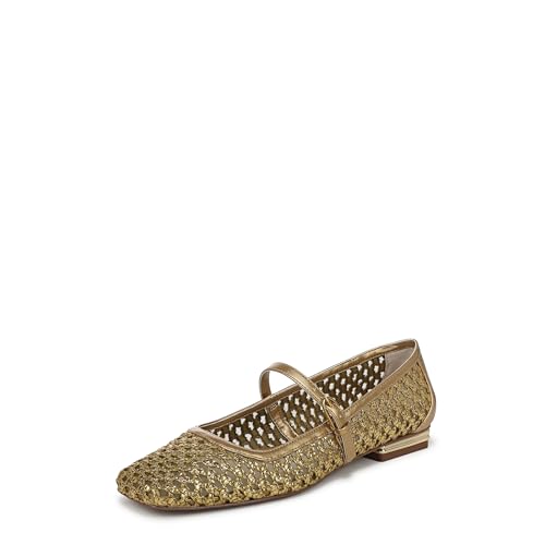 Franco Sarto Women's Tinsley Mary Jane Flat Gold Faux Raffia 9.5 M