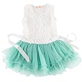 Kids Girls Princess Party Rose Flower Lace Ruffled Layered Tutu Skirt Dress 2-7y (6-7 Years, Geen)