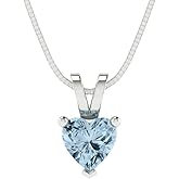 Clara Pucci 14K White Gold Plated Solitaire 16" Box-Chain Necklace - Sterling Silver 0.5ct Heart Cut Aquamarine Pendant