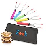Zeek Marshmallow Roasting Sticks, Set Of 5,34 Inch Extendable Rotating Telescoping Forks For Hot Dog & Smores, Camping, Bonfire, Fire Pit, Campfire & Safe For Kids