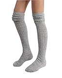 STYLEGAGA Winter Slouch Top Over The Knee High Knit Boot Socks (One Size:XS to M, Slouch Top_Gray)