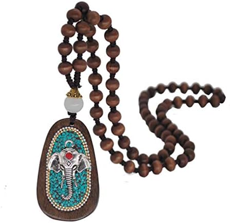 Vintage Elephant Long Pendant Necklace Wood Beads Chain Nepal Bohemian Boho Women Girls Fashion Jewelry