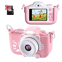 ShinePick Kids Camera, Kids Digital Camera 16MP HD 2.0 Inch Screen Selfie Video Camera with Cartoon Silicone Case & Micro SD Card for Kids(Pink)