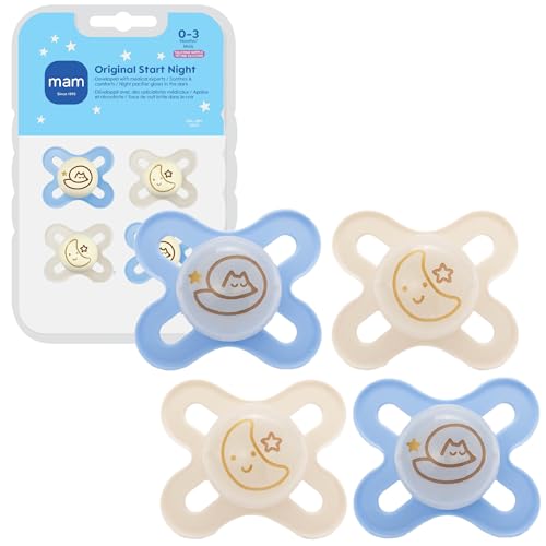 MAM Original Start Baby Pacifiers 0-3 Months, Glow in The Dark, 4 Pack