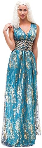 Game Cosplay Costume for Women Adult Halloween Party Queen Outfit Blue (L)