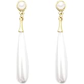 Big Teardrop Pearl Earrings for Women Gold Plated Vintage Elegant Long Imitate White Waterdrop Pearl Bead Lightweight Dangle Drop Earrings for Wedding Bridal Birthday Party Fashion Jewelry Gifts