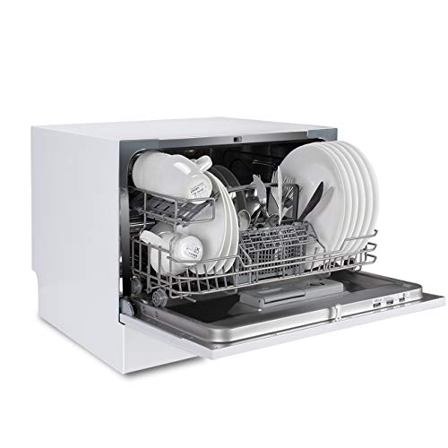 DELLA 6 Place Settings Compact Coutertop Dishwasher Mini Dish Washer Rack and Silverware Basket, White