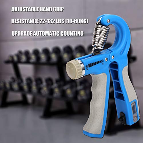 WFFIT Adjustable Hand Grip Strengthener, Hand Exerciser,Grip Strengthener Workout, Finger Exercise, Strength Trainer Non-Slip Handles, Upgraded Version, Automatic Counting (Blue)