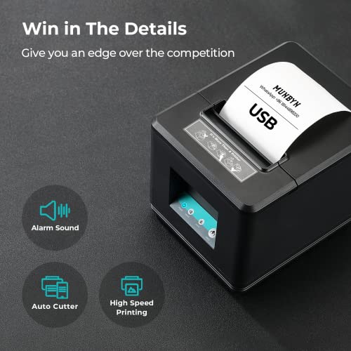 MUNBYN 80mm USB Receipt Printer, POS Printer with Auto Cutter ESC/POS