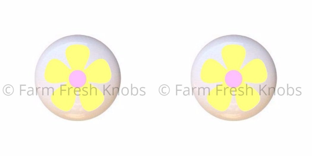 Amazon Com Set Of 2 Knobs Pastel Yellow Flower Funky Flowers