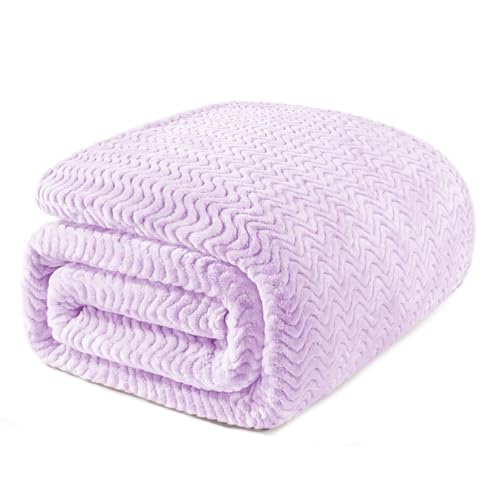 Exclusivo Mezcla Queen Size Fleece Blanket for Bed, 230x230 CM Cozy Lightweight Blankets for All Season, Decorative Giftable Fuzzy Plush Wave Textured Suitable for Women, Men, Lilac Purple