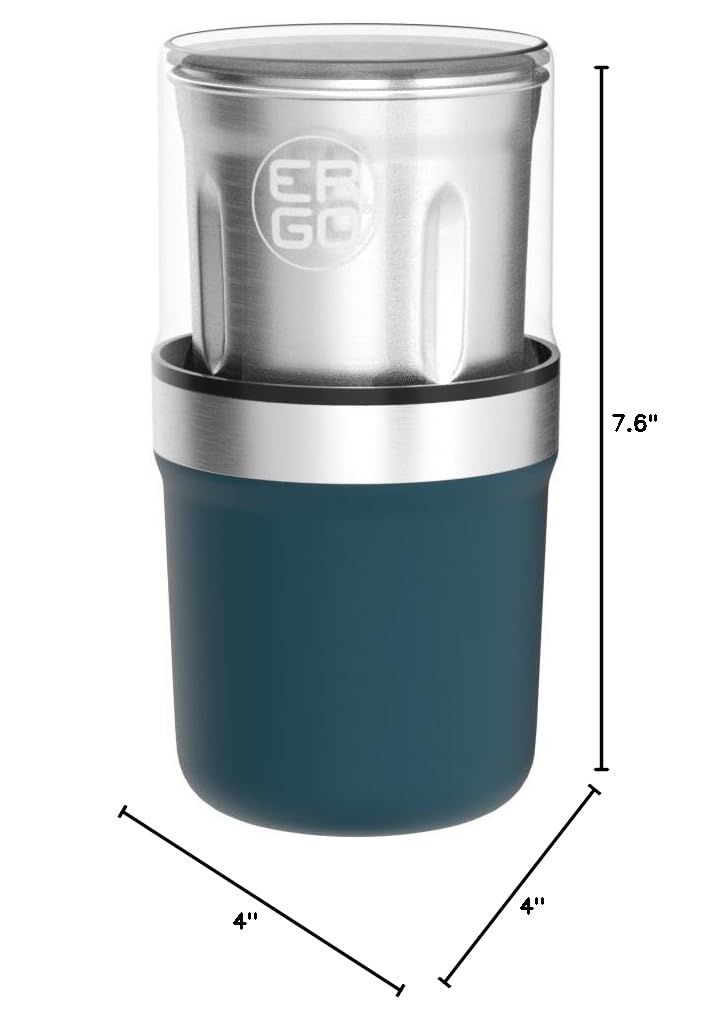 ERGO Herb Grinder - Electric. Large Capacity with Removable (washable) Stainless Cup and Airtight Lid. For Herbs and Spices. Pollen Brush included