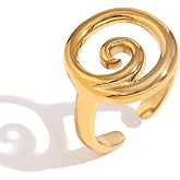 Izpack Minimalist Sea Wave Spiral Statement Open Ring Stainless Steel Chunky Swirl Round Expandable Adjustable Thumb Knuckle Finger Band Rings Fashion Jewelry for Women Mother