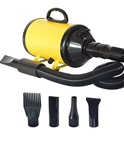C&W Pet Dog Cat Hair Dryer Blower,Pet Grooming Dryer with Heater,Speed Adjustable Dog Hair Dryer,Pet Dryer for Large Small Dogs Cats Animal,Variable Speed (Yellow)