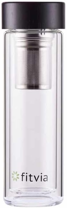 fitvia To-Go Insulated Bottle 380 ml, Dishwasher-Safe Tea Flask with Built-In Strainer and Elegant Double Glazing For Your Healthy Lifestyle