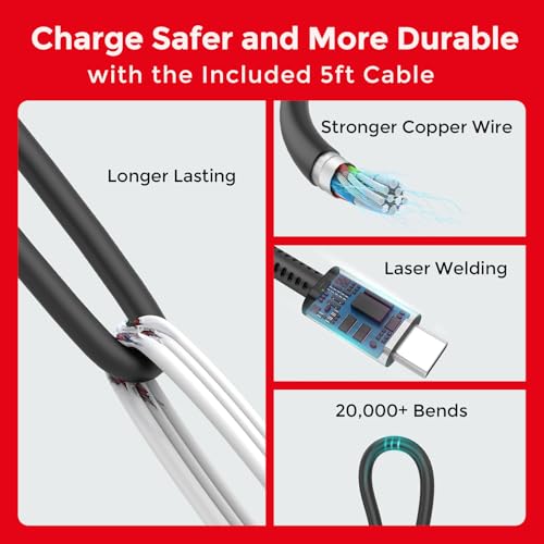 60W Charger for Switch 2, Fast Charger with 1.5M/5FT USB C Cable, Compatible with Nintendo Switch/OLED/Lite/Dock/Pro Controller/Deck - Support 4K TV Mode