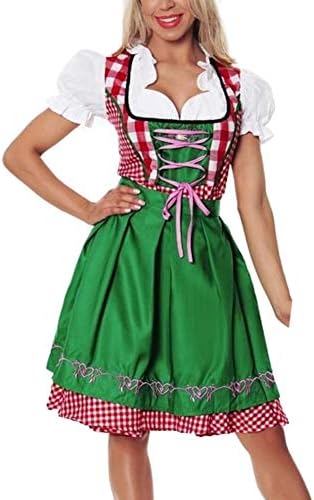 JiuRong Women Oktoberfest Dirndl Sexy Dress Bavarian Beer Maid Costume