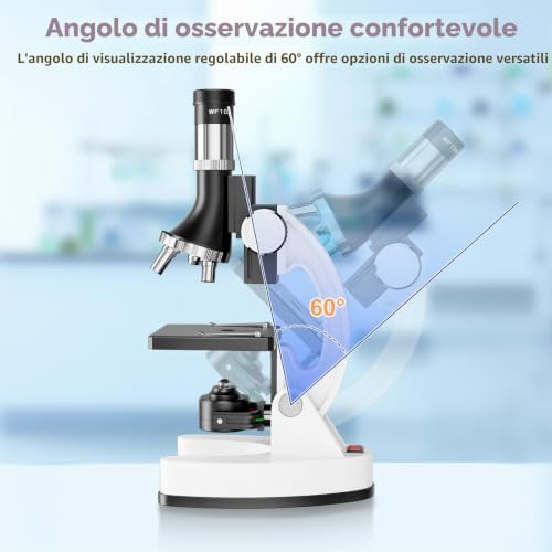 Professional Children's Microscope Kit, 100X-1200X: Optical Microscope for Boys Discovery STEM Biology – Science Set with Microscope Slides, Transport Box – Educational Gift for Child 5-12 Years