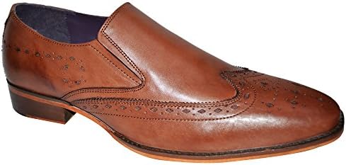 Gucinari Mens 100% Leather Formal Brogue Business Slip On Shoes