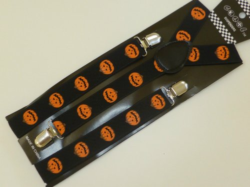 Orange Black Halloween Pumpkin Suspenders Braces Unisex