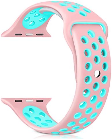 For Apple Watch Nike Band Sports Soft Silicone Replacement Band For Apple Watch Series 3,Series 2,Series 1,Nike +,Sport,Edition,M/L Size (Light blue and pink, 42mm)