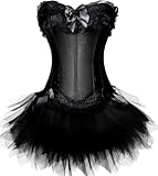 Pandolah Halloween Sexy Lingerie Fashion Lace up Corset Bustier Tutu Petticoat Skirt