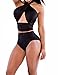 Pink Queen Women's No Pad High Waist Criss Cross Bikini Set Swimsuit L Black-2