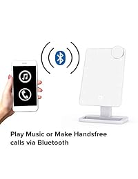 Espejo de tocador ajustable con altavoz Bluetooth, carga USB, iluminación LED, llamadas manos libres, Siri y  Assistant (10 aumentadores incluidos)