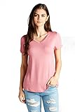 Emmalise Women's Comfy Soft Flowy Tee Shirt Short Sleeves VNeck Tee Top - Junior