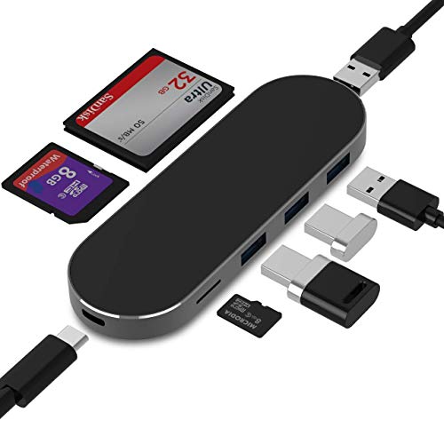7-in-1 USB C Hub Aluminum Slim USB C Adapter with USB 3.0 Ports TF SD Card Reader HDMI Port Type CÂ Anti-wear Mirror Surface Power Delivery Compatible for MacBook Phone Other USB C Laptop etc.