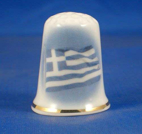 Porcelain China Collectable Thimble -- Flag of Greece with Free Gift Box