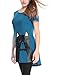 Allegra K Women's Cat Pattern Short Sleeves Round Neck Tunic Tee XL Blue