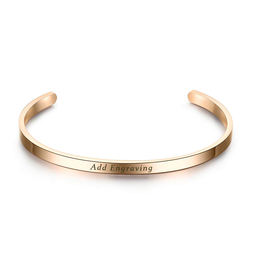 GAGAFEEL Cuff Bracelet Custom Engraved Message Date DIY Unisex Open Bangle Christmas Personalized Gift (Rose Gold)