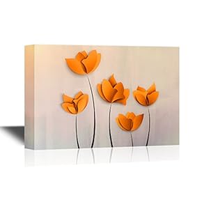 Canvas Wall Art - Abstract Orange Flowers on Grey Background - Gallery Wrap Modern Home Art | Ready to Hang - 12x18 inches
