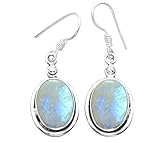 15.00 Ctw Genuine Rainbow Moonstone .925 Silver Overlay Handmade Dangle Earrings Jewelry