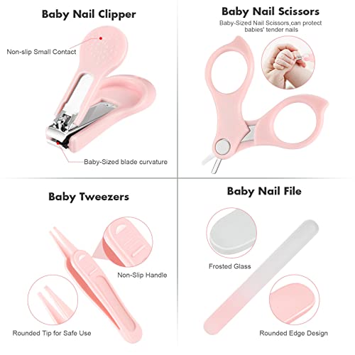 Baby Nail Clippers, 4-in-1 Safe Baby Nail Kit with Cute Case, Nail Clipper, Scissors, Tweezers, Baby Nail File Set for Newborn, Infant, Toddler and Kids-Pink