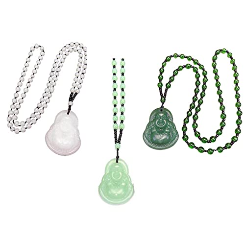 Laughing Buddha Pendant Necklace Green Black Imitation Jade Buddha