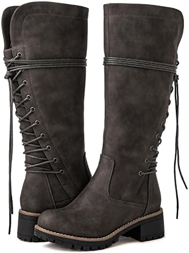 GLOBALWIN Women's Lace Up Knee High Riding Combat Boots