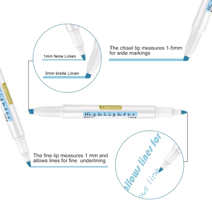 Dacono Highlighter Double Ended, 12PC Pastel Colors Dual Tips Marker Pen, No Bleed Dry Fast, Chisel and Fine Tips Highlighters for Journal Bible Planner Adults Kids Students Office School
