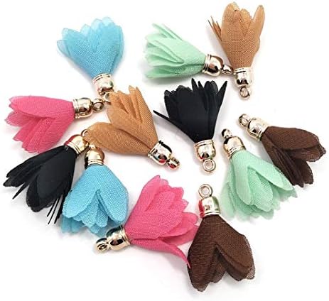 100Pcs Chiffon Handmade Tiny Soft Tassels Mini Tassels,Colorful Tassels, Earring Tassels Assorted Colors Randomly (42)