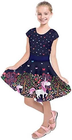 Girls Fashion Universe Unicorns & Florals Style Short Sleeve Dress, Sizes 2-16
