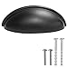 Ilyapa Matt Black Cup Drawer Pulls - 3 Inch Hole Center Bin Cup Drawer Handles, Bin Pulls Matte Black - 10 Pack of Kitchen Cabinet Hardware, Cupboard Handles and Knobs