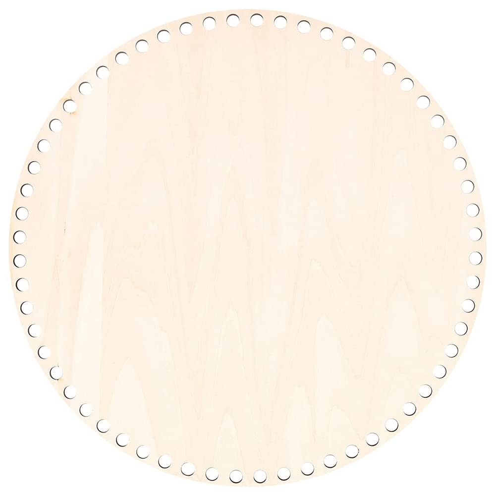 FTEYJEUIOTY 30cm Natural Wooden Basket Bottom with Hole, Circle Blank Wood Base for DIY Knitting Crochet Bag Bottom Shaper Craft