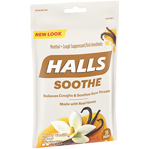 HALLS SOOTHE HONEY VANILLA FLAVOR COUGH DROPS, 1 BAG (30 TOTAL DROPS)
