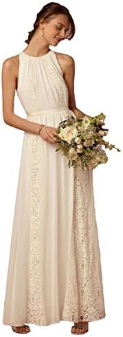 Isabelwedding Women's Jewel Ruched Lace Appliques Floor Length Wedding Dress Ivory US6