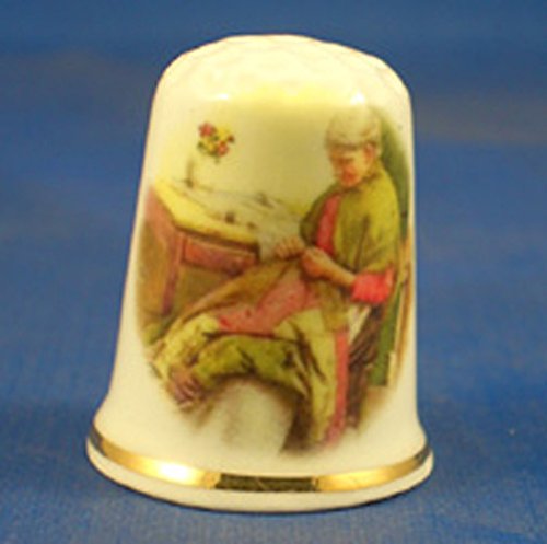 Porcelain China Thimble -- Quilting lady