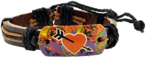 Cotton Cord Adjustable Hawaiian Surfer Style Zen PU Leather Bracelet Wristband (Heart in Love)