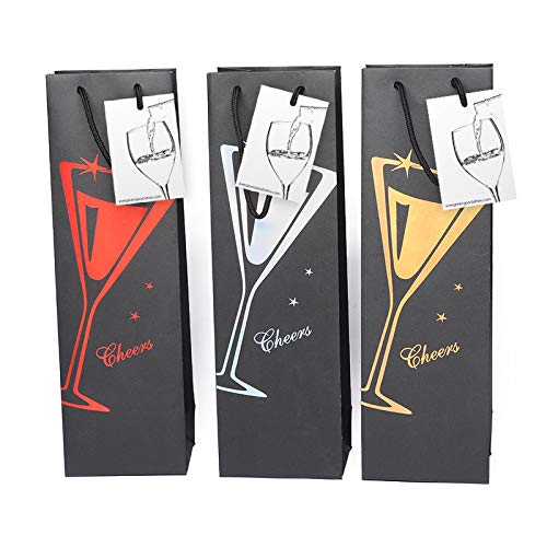 6 Pack Premium Black Wine Gift Bags with Gift Tag and Handles - Martini Design – Wine Bottle Carrier for Weddings, Anniversary, Birthdays, Special occasions, H: 39 cm x W: 12 cm x D: 9 cm